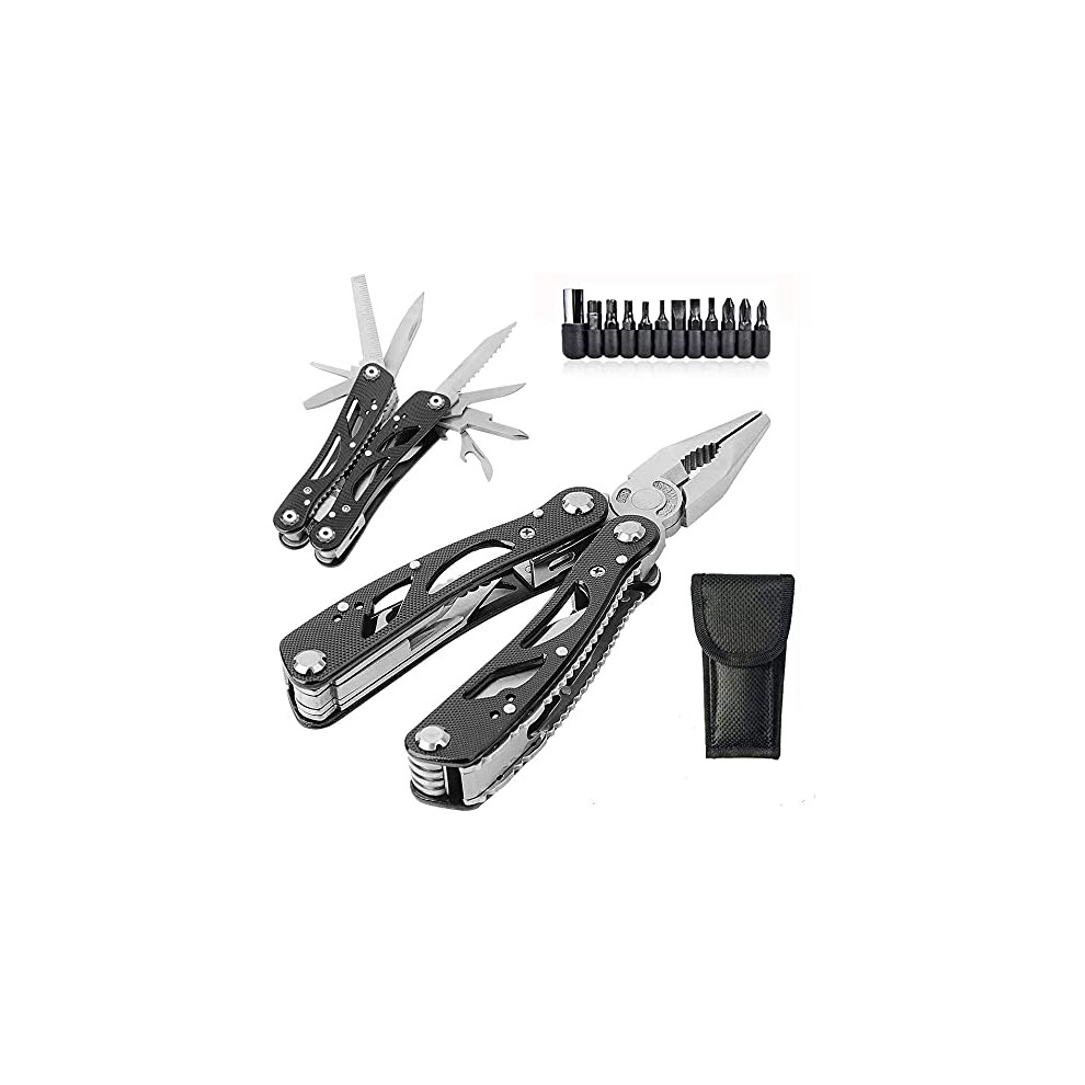 Multitool Pliers, Durable Stainless Steel 24-In-1 Multi-Purpose Pocket Folding Pliers With Screwdriver Kits, Outdoor Multi-Functional Utility Tools 743936386335