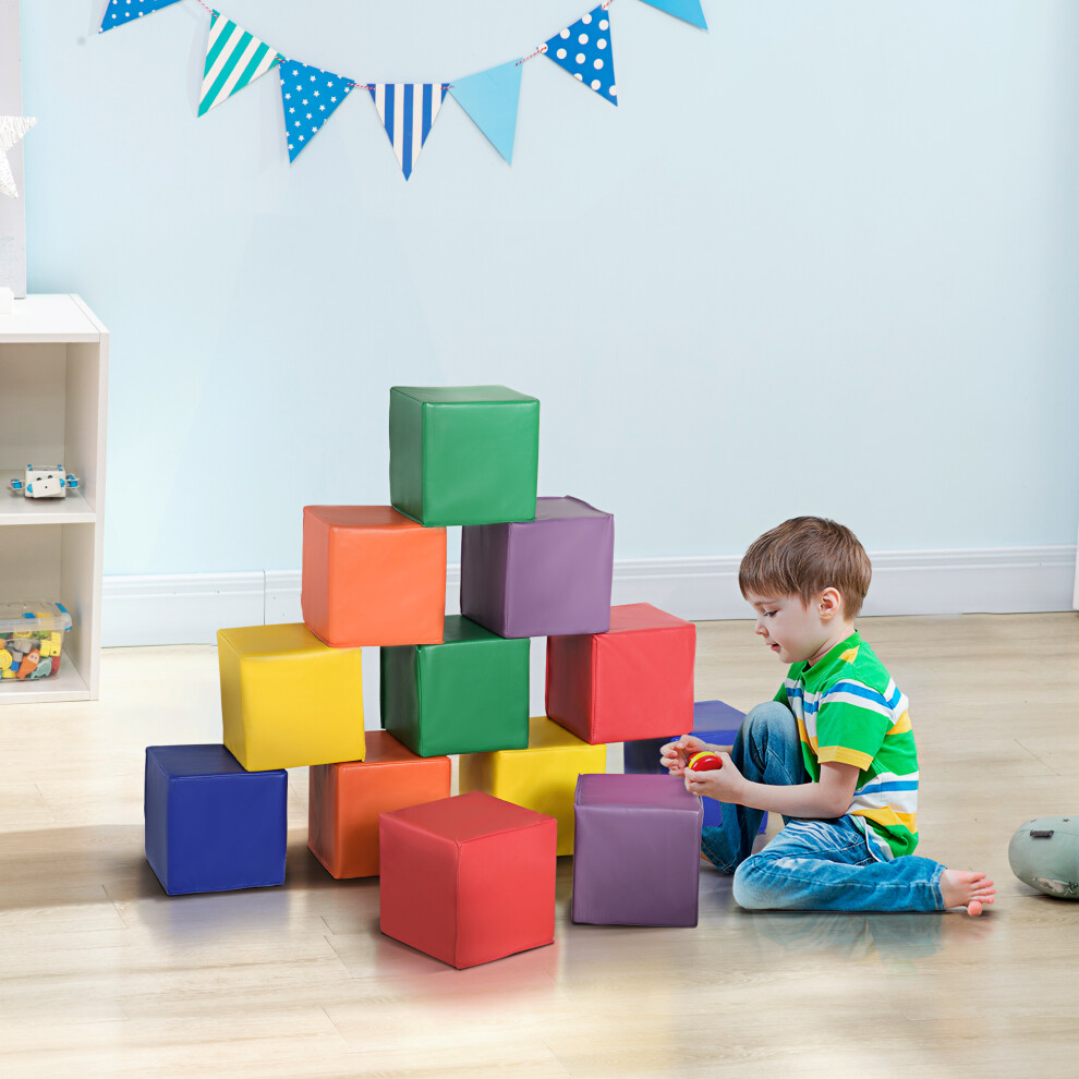 Homcom 12 Piece Soft Play Blocks Soft Foam Toy Building Stacking Block For Kids