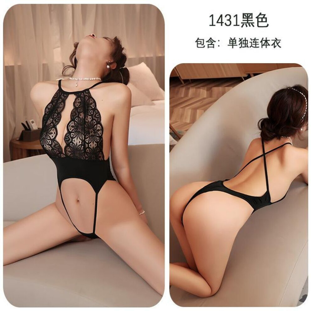 (black, One Size (80-62.5 kg)) Sexy Lingerie Sexy Neck Onesie Backless Passion Uniform Seduction Women Without Passion