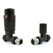 Full Black Estuary Straight TRV Thermostatic Radiator Valve (Pair) Includes Straight TRV Body, Wheel Head & Lock Shield for Quick & Easy Temperature