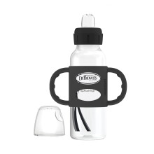 Milestones Narrow Sippy Spout Bottle with 100% Silicone Handles, Easy-Grip Handles with Soft Sippy Spout, 8oz/250mL, Black, 1-Pack, 6m+