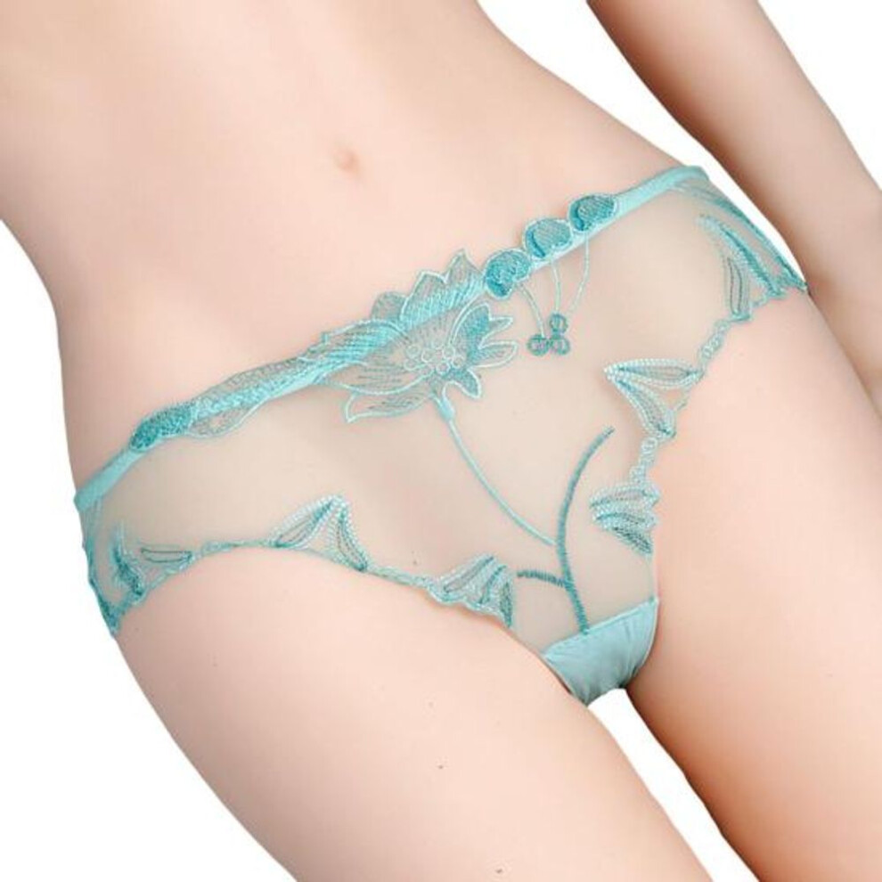 (green, L) Women's Sexy Lace Thongs See Through Mesh Sheer Panties Floral Embroidered