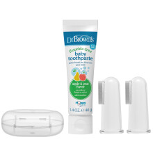 Dr. Brown's Set de Cepillo de Dedo y Pasta Dental de Silicona 100% para Bebés, 2-Pack con Funda