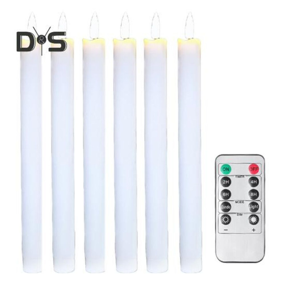(white, A) 6pcs Flameless Taper Candles Battery Operated Window Fake Candles With Remote Control Flickering Led Candles For Holiday Wedding Home Decor