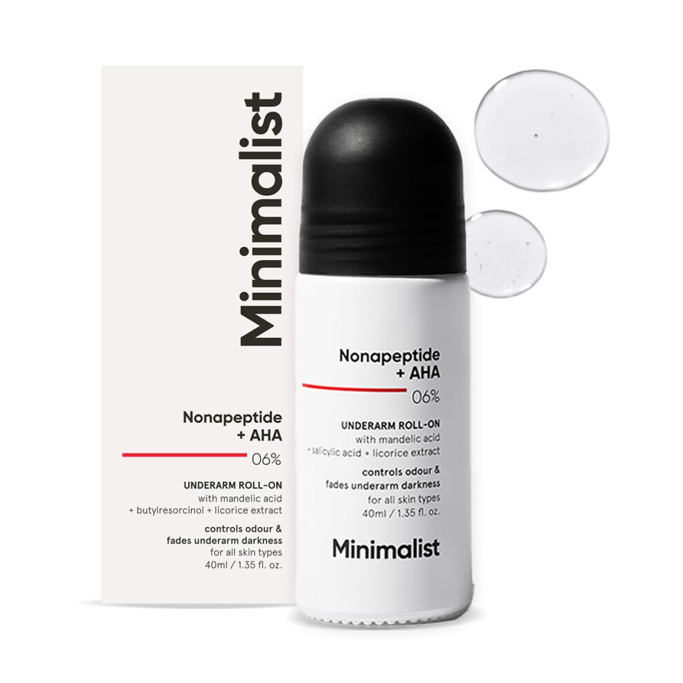 Minimalist Underarm Roll On Deodorant With Nonapeptide + Aha Bha 06% | Controls Odour & Fades Darkness | Fragrance & Aluminium Free | Exfoliating Deo For Women &