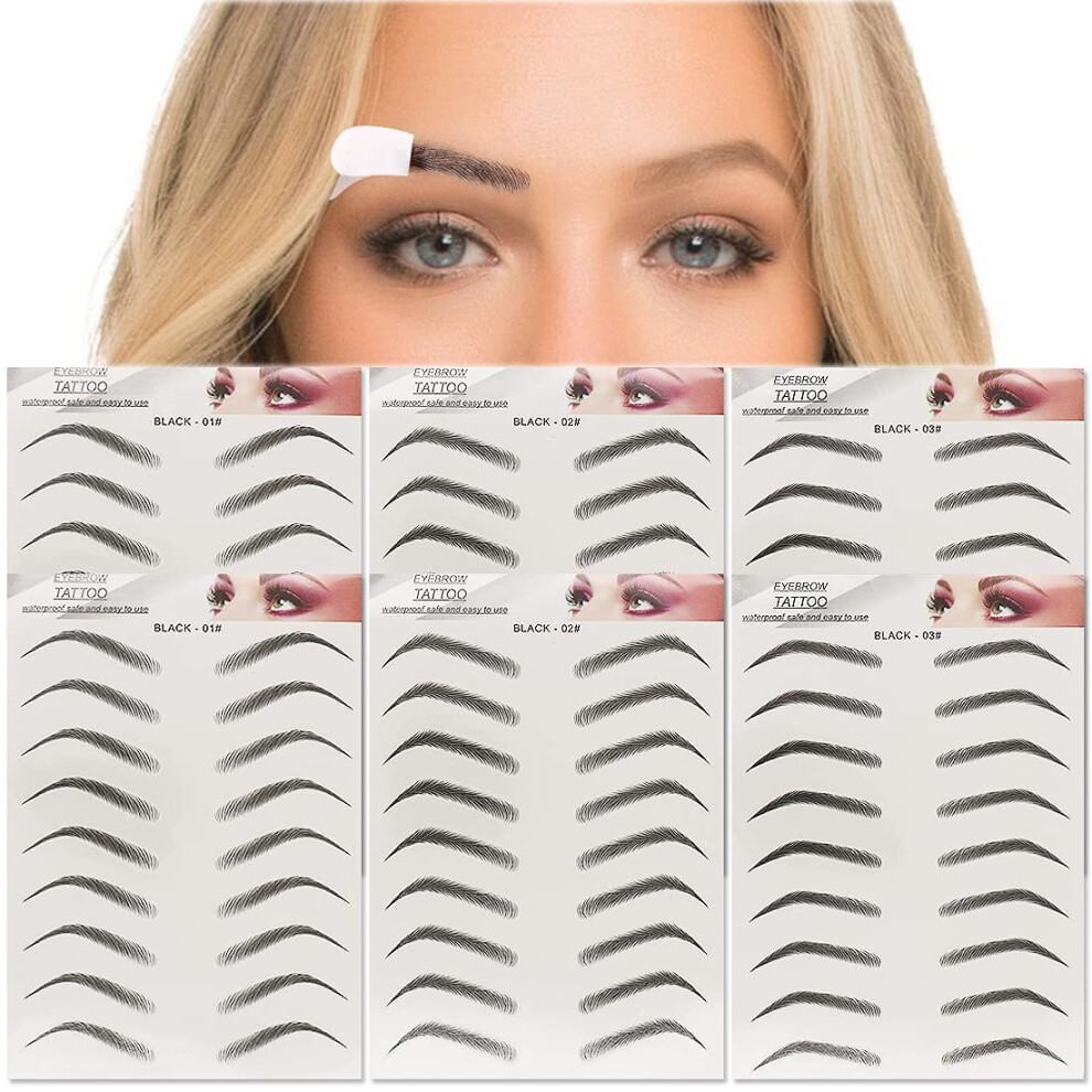 Ggoupty 6D Eyebrows Sticker 6 Sheets Waterproof Tattoo Imitation Eyebrow Transfers Stickers