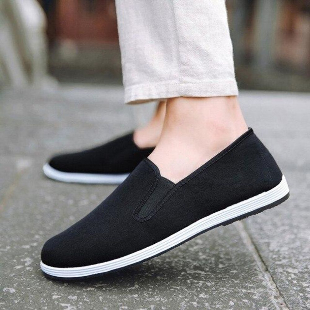 (as the picture, 43) Casual Sneakers For Men Sports Running Shoes Breathable Solid Canvas Slip-On Shoes Low Top Black Fashion Male Sneaker