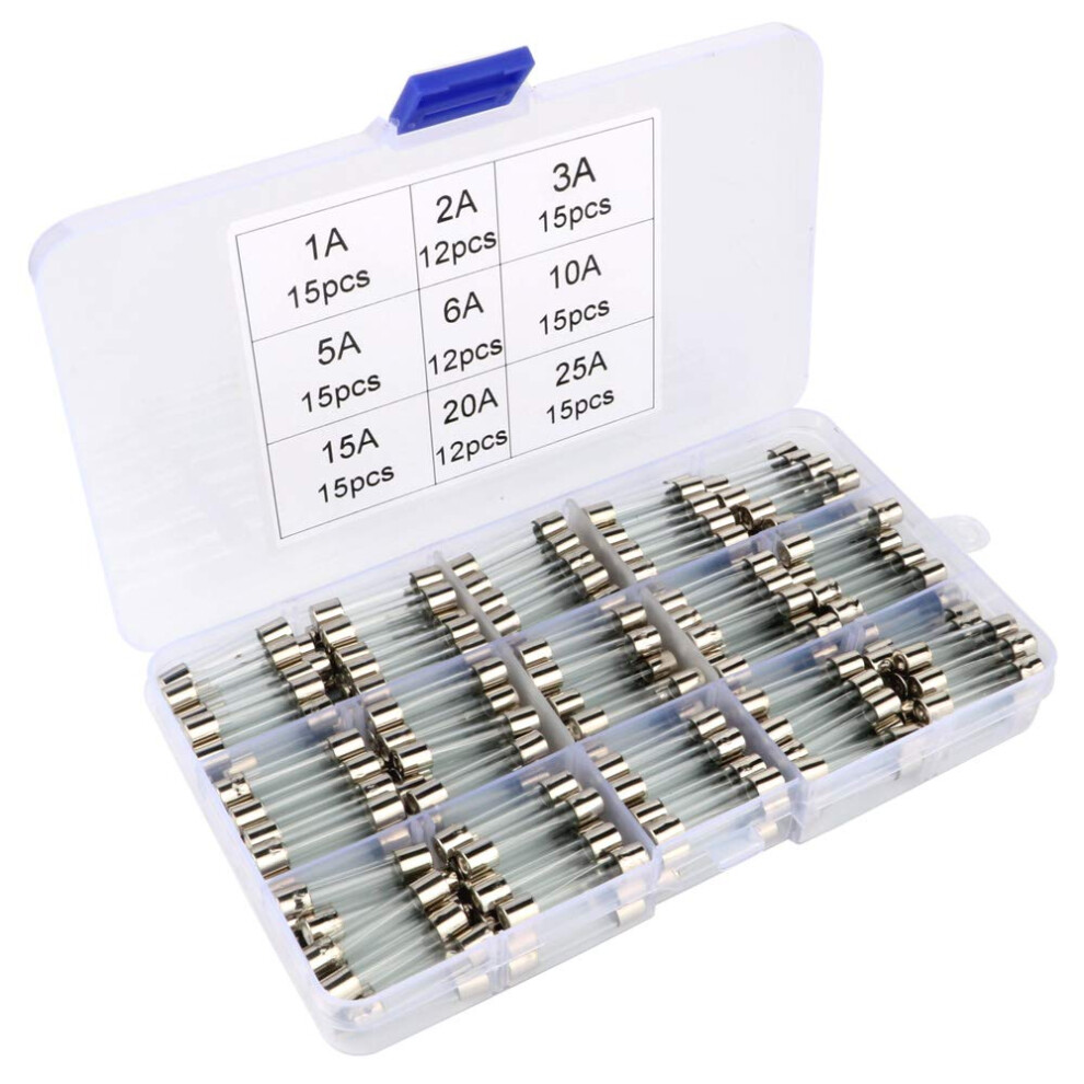 126Pcs 6X30mm Fast-Blow Glass Tube Fuse, Quick Blow Car Glass Tube Fuses Assorted Kit (Amp 1A 2A 3A 5A 6A 10A 15A 20A 25A) 646040294391
