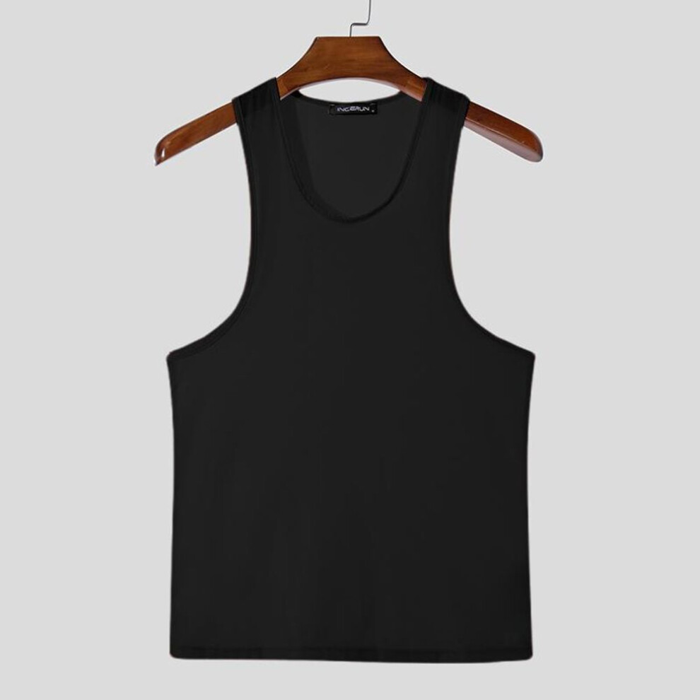 (XL, black) Incerun Men Summer Sleeveless See Through Breathable Homewear Mesh Sheer Tank Tops