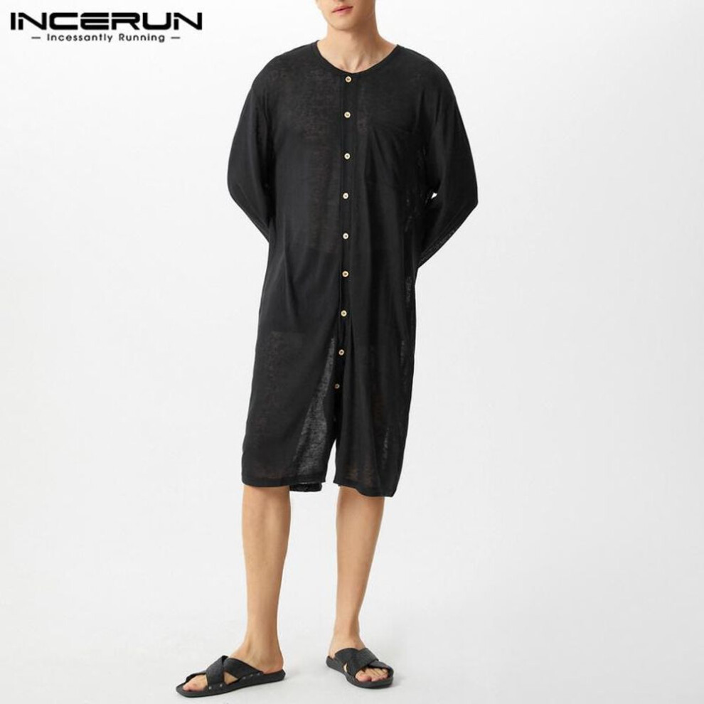 (3XL, black) INCERUN Men Underwear Long Sleeve Mesh Sheer Thin Homewear Jumpsuit Rompers