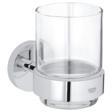 Start QuickFix Crystal Glass with Holder (Metal and Glass, Concealed Fastening, Including Screws and Dowels, Extra Easy to Fit with GROHE QuickGlue),