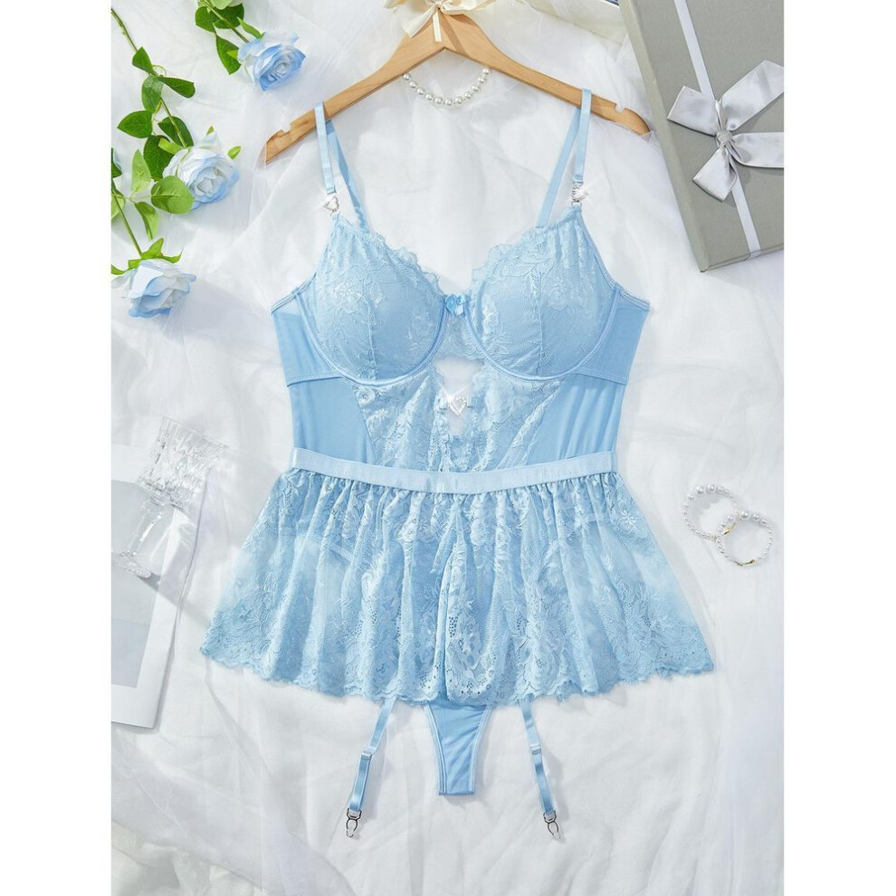 (blue, 1XL) Fashion plus size new slim sex onesie women's sexy see-through clothing direct sales