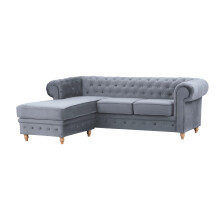 Windsor Chesterfield style Slate French Velvet fabric Left Corner Sofa