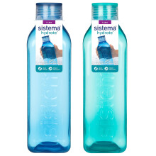 Square Water Bottles | 1L | Leakproof Kids Water Bottles | BPA-Free | Ocean Blue & Minty Teal | 2 Count