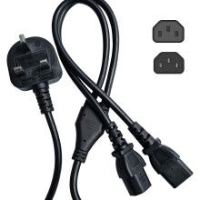 SHAFI 3-Meter Dual IEC-C13 Splitter Extension Cable to BS-1363A UK 3-Pin Plug - Kettle Lead Dual Power Cord for PC Projector Cooker Hp Printer