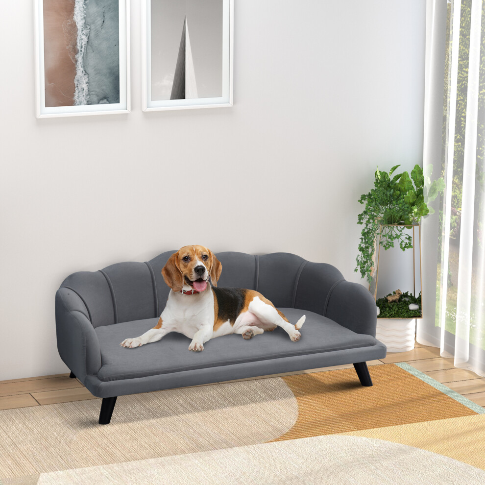 Pawhut Dog Sofa, Pet Couch Bed For Medium, Large Dogs W/ Legs, Cushion - Grey
