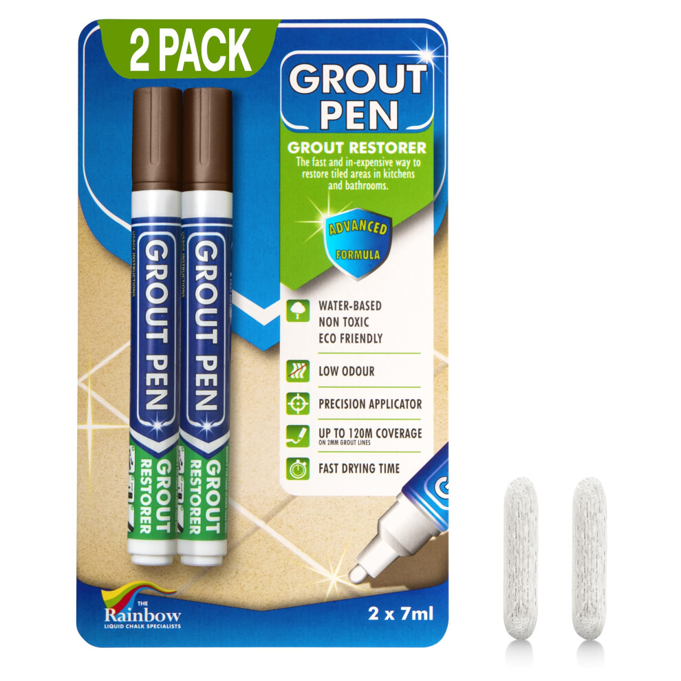 Twin Pack (BROWN) Grout Pen - Designed for restoring tile grout in bathrooms & kitchens