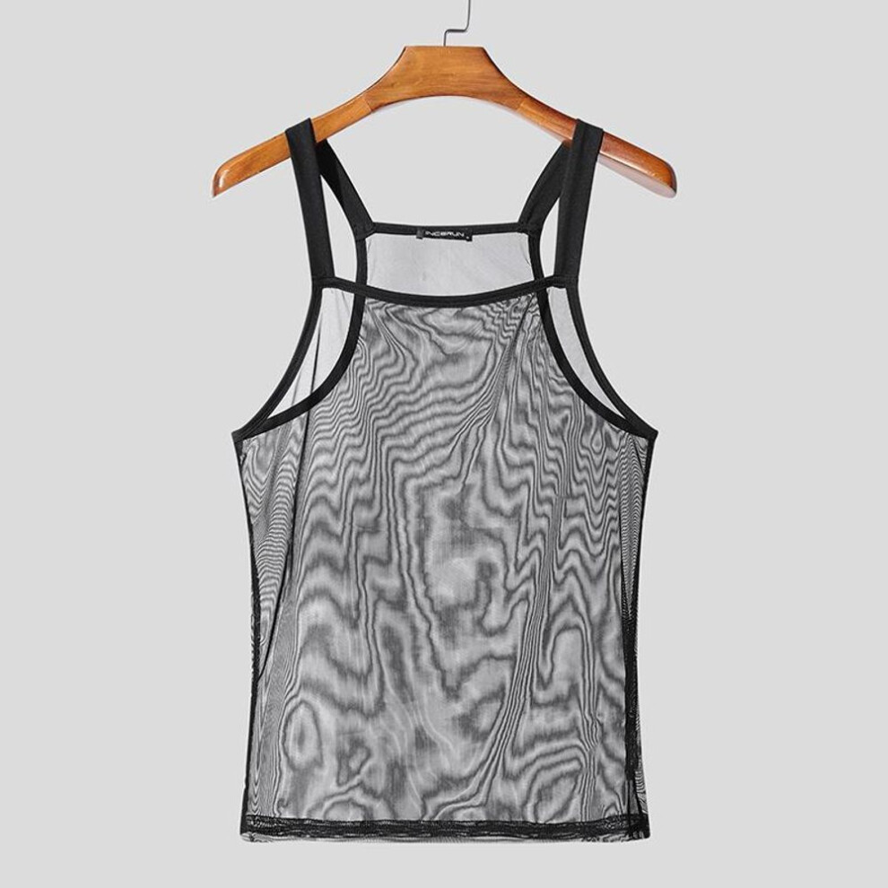 (XL, black) Incerun Men Summer Strap Sleeveless See Through Mesh Sheer Party Tank Tops