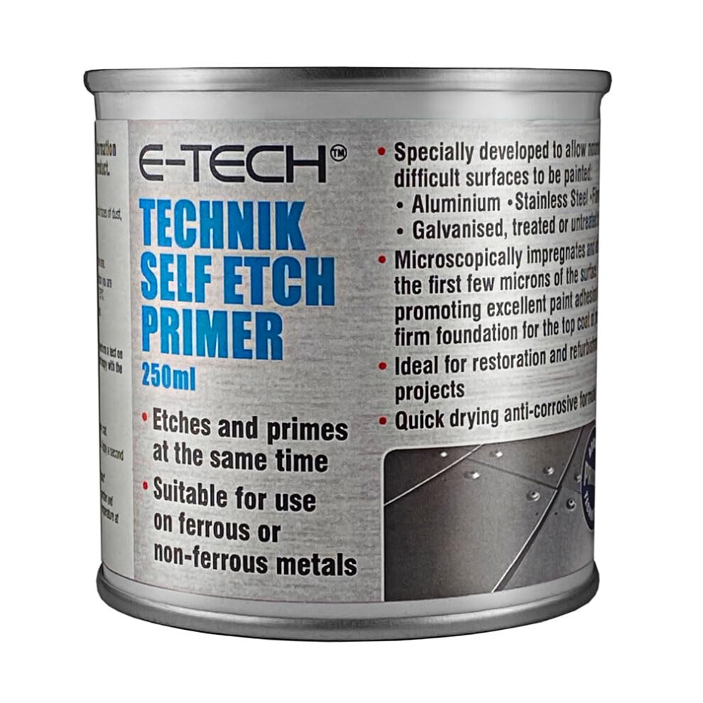 Technik Self Etch Primer Grey 250Ml - Brush On - Aluminium, Stainless Steel, Fibreglass, Galvanised, Treated Or Untreated Steel 5018413909099