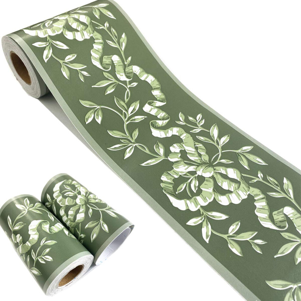 Mesoar Self Adhesive Floral Rattan Wallpaper Border Peel Stick Decorative Ceiling Border Kitchen Bathroom Bedroom Sticker Molding Border 10Cm By 32.8Ft Green