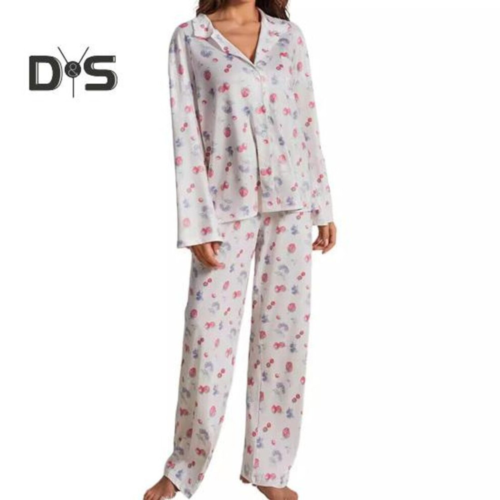 (S, white) Women's Pajama Set Casual Two-piece Outfit Set Long-sleeved Top Wide-leg Trousers Loungewear Clothing For Home Parties Outdoors