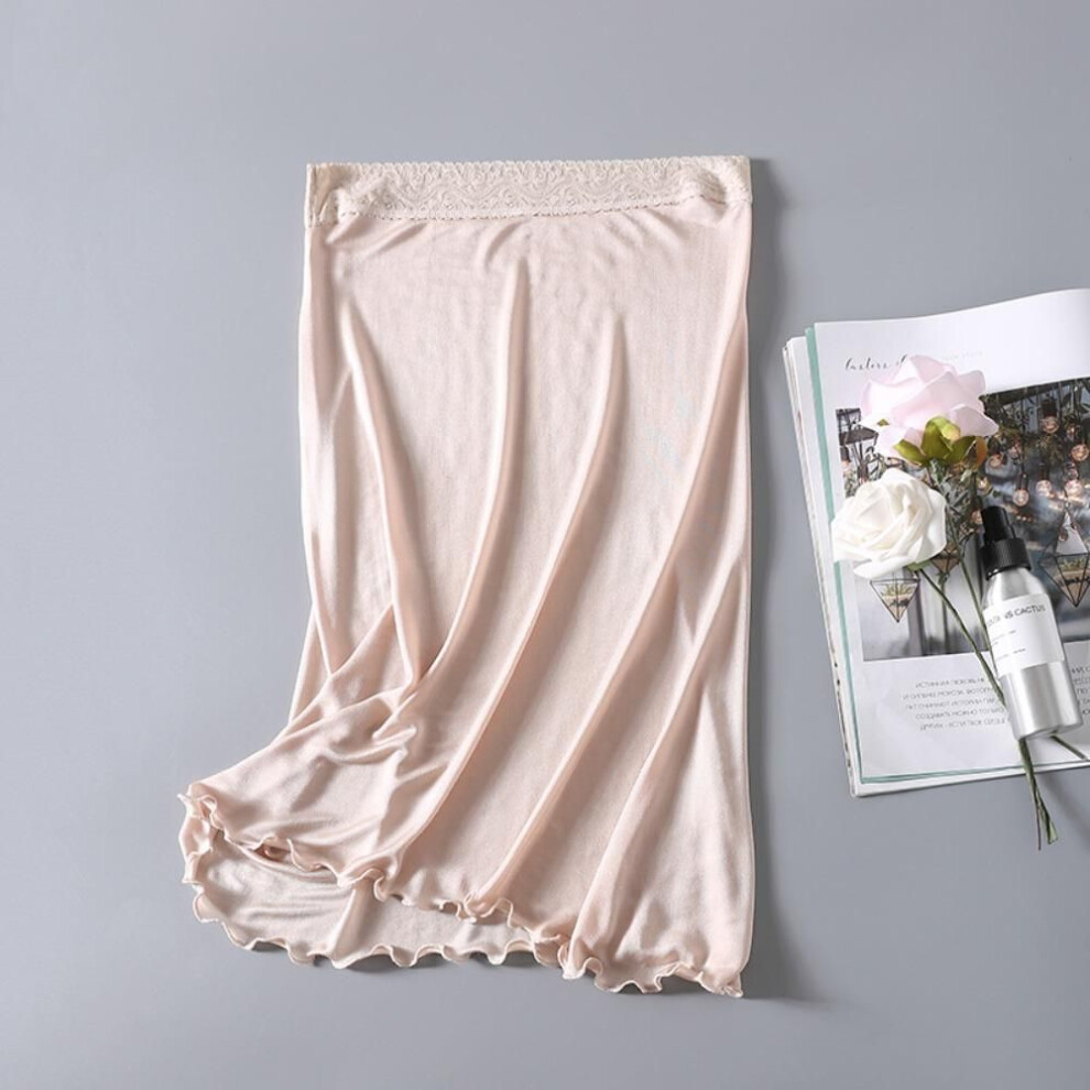 (nude, M) Ice Silk Lace Short Petticoat Ruffle Half Slips Dress For Women Safety Underskirt Slips  Girl