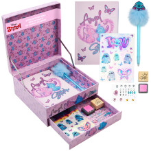 Stitch Notebook Stationery Set Kids Teens Diary DIY Journal Kit with Gem Stickers Pen Stamp Craft Set Writing Drawing Stitch Gifts for Girls (Pink