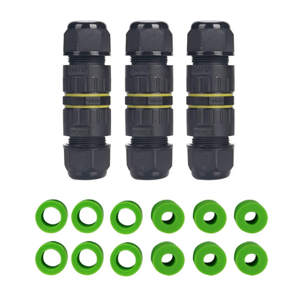 3 Pcs Waterproof Junction Box, 3-Pole Ip68 Connector, External Sleeve Coupler, Ã 3.5-10 Mm (Black, Pa66), Outdoor Cable Connector 722794284977