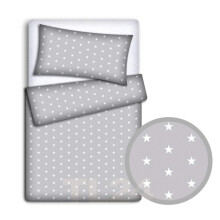 Baby Bedding Set Pillowcase + Duvet Cover 2PC to FIT Junior Bed (White Stars on Grey Background)