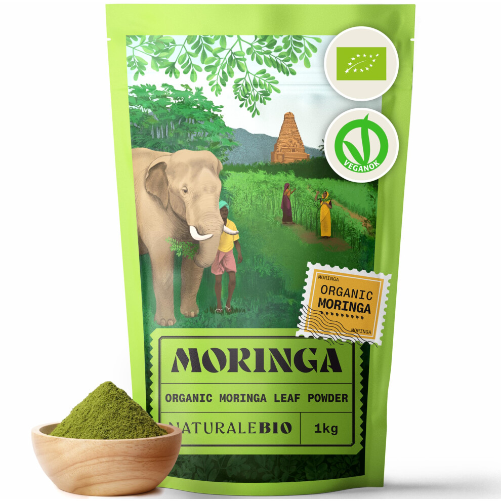 Naturalebio . Organic Moringa Powder - Premium Quality - 1Kg. Bio, Natural And Pure. Leaves Picked From The Moringa Oleifera Plant For Tiredness,