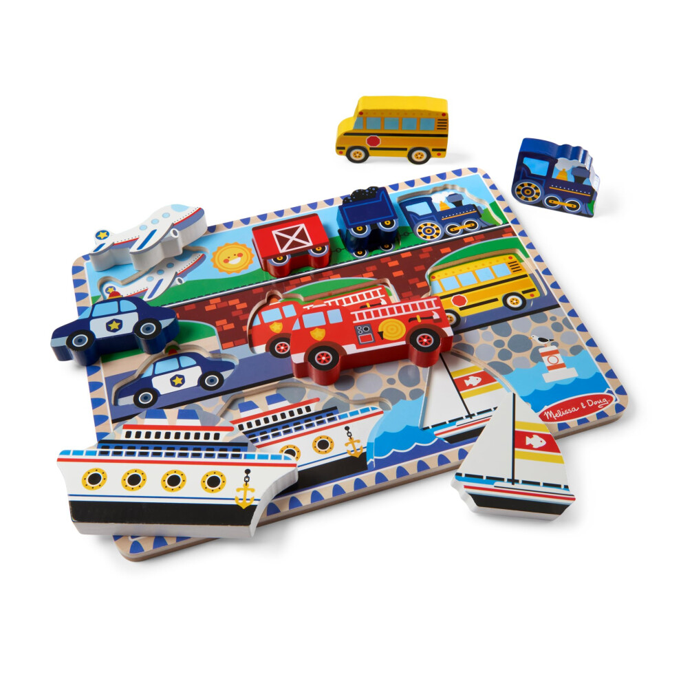 Melissa & Doug Vehicles Chunky Puzzle - Wooden Toy, 2+, Gift For Boy Or Girl