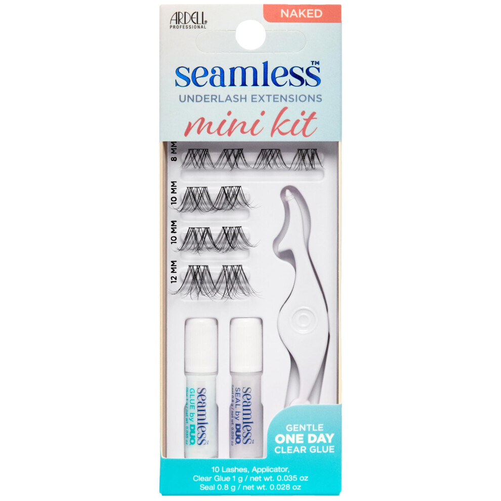 Seamless Underlash Extensions Mini Eyelash Kit, Naked Lash Extension Kit, includes Duo Glue & Seal & Applicator Tool, Customisable Eyelashes, 10