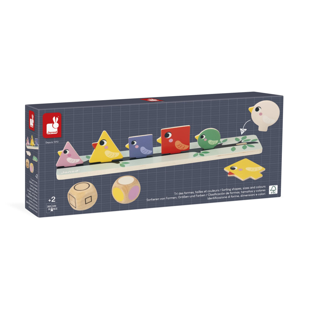 Janod - Pédagogie Range - Shape, Size And Colour Sorting - 76 Accessories - Children's Fsc Wood Educational Toy - 24 Months +, J05089 - Plush Soft Toy
