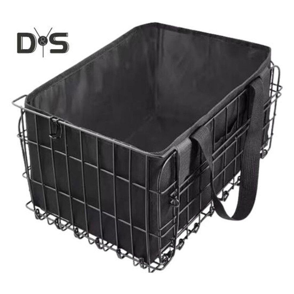 Bike Rear Storage Basket With Liner Foldable Heavy Duty Large Capacity Holds 56lbs Universal Mtb Road Mountain Bicycle Metal Wire Basket Bike