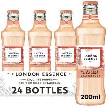 The London Essence, Co. White Peach & Jasmine Soda, Premium Cocktail Mixer, 200ml, Pack of 24 bottles, No Artificial Colours Preservatives or flavours