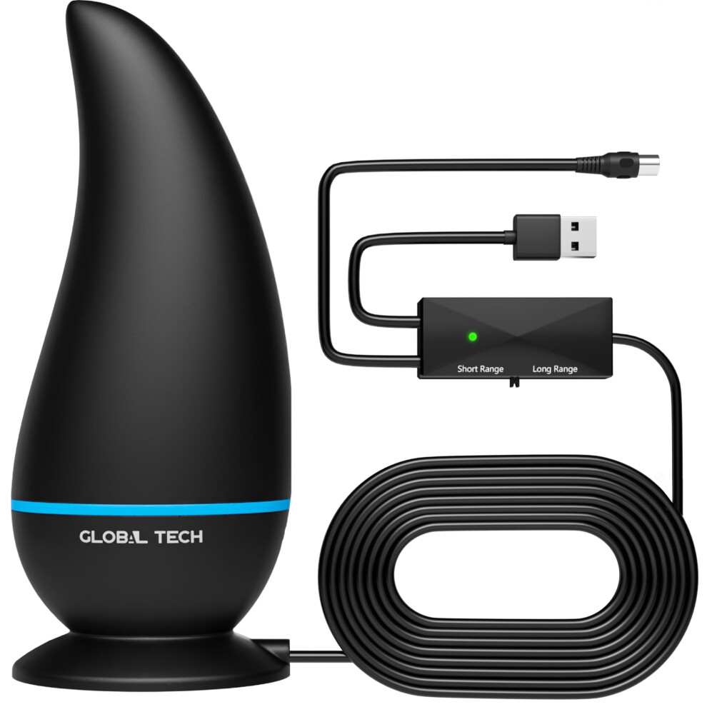Global Tech Indoor Tv Aerial - Digital Tv Ariels Indoor With 560+ Miles Range Reception - Amplified Digital Tv Antenna With Signal Booster & 18Ft Long Cable For