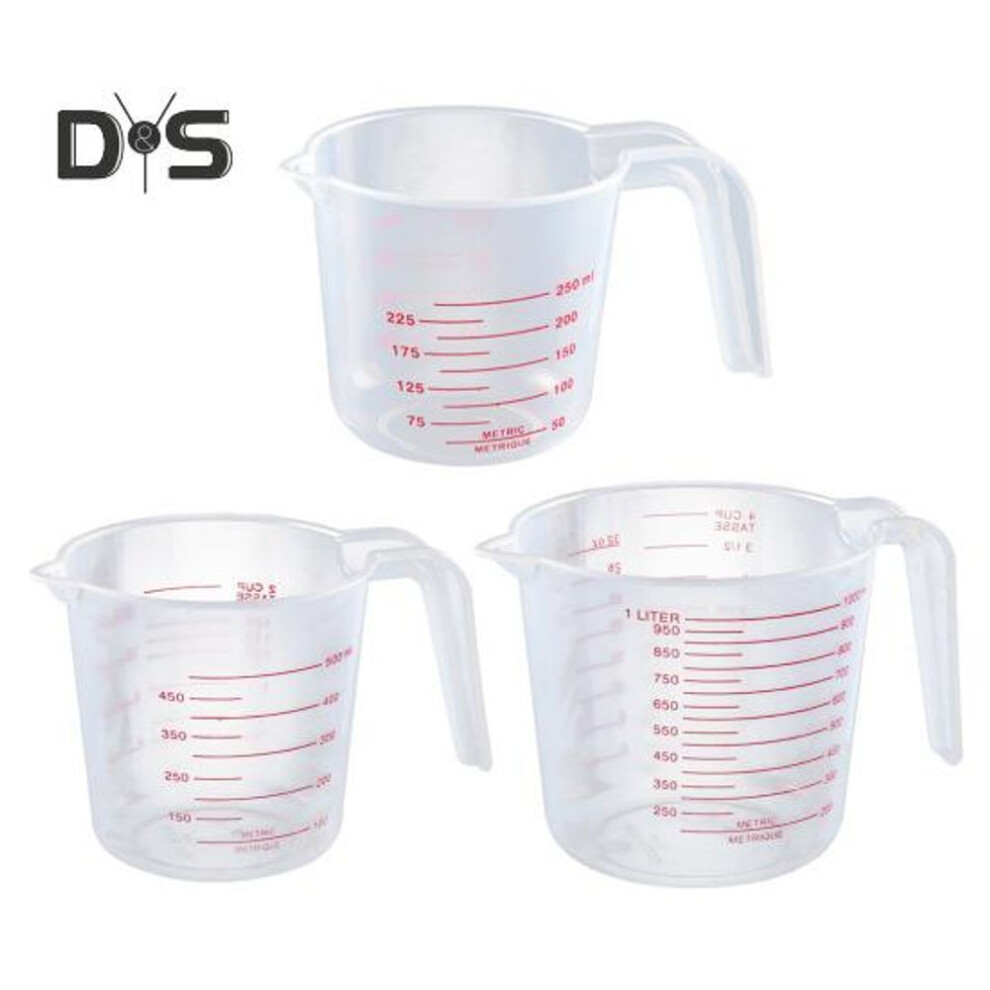 3Pcs 1000ml 450ml 250ml Measuring Cups Clear Plastic Measuring Cups with Handles for Liquids Flour Powder Essential Kitchen Baking Cooking Mixing