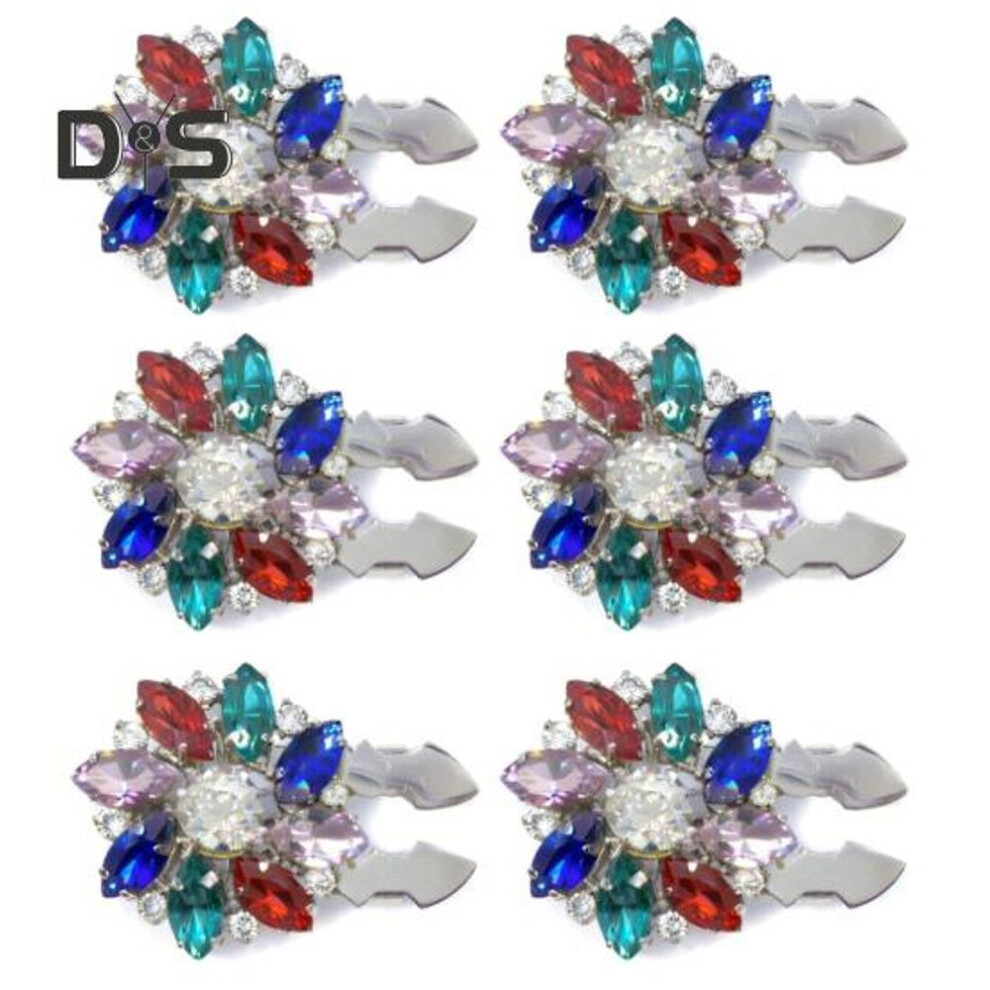 (multicolor) 6Pcs Rhinestone Button Covers Removable Shirt Button Clip Jewelry with Pliers Press Dress Suit Tux Shirt Accessories