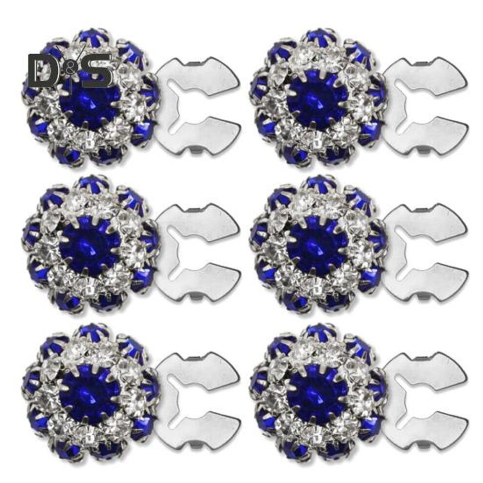 (blue) 6Pcs Rhinestone Button Covers Removable Shirt Button Clip Jewelry with Pliers Press Dress Suit Tux Shirt Accessories