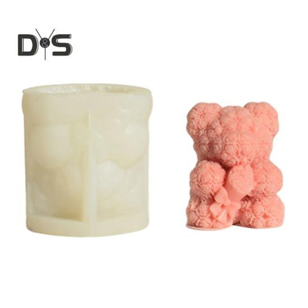 (as the picture, B) 3D Rose Bear Mold Teddy Bear Candle Making Mold Flexible Silicone Casting Mold for DIY Handmade Soaps Candles Epoxy Resin Plaster Crafts