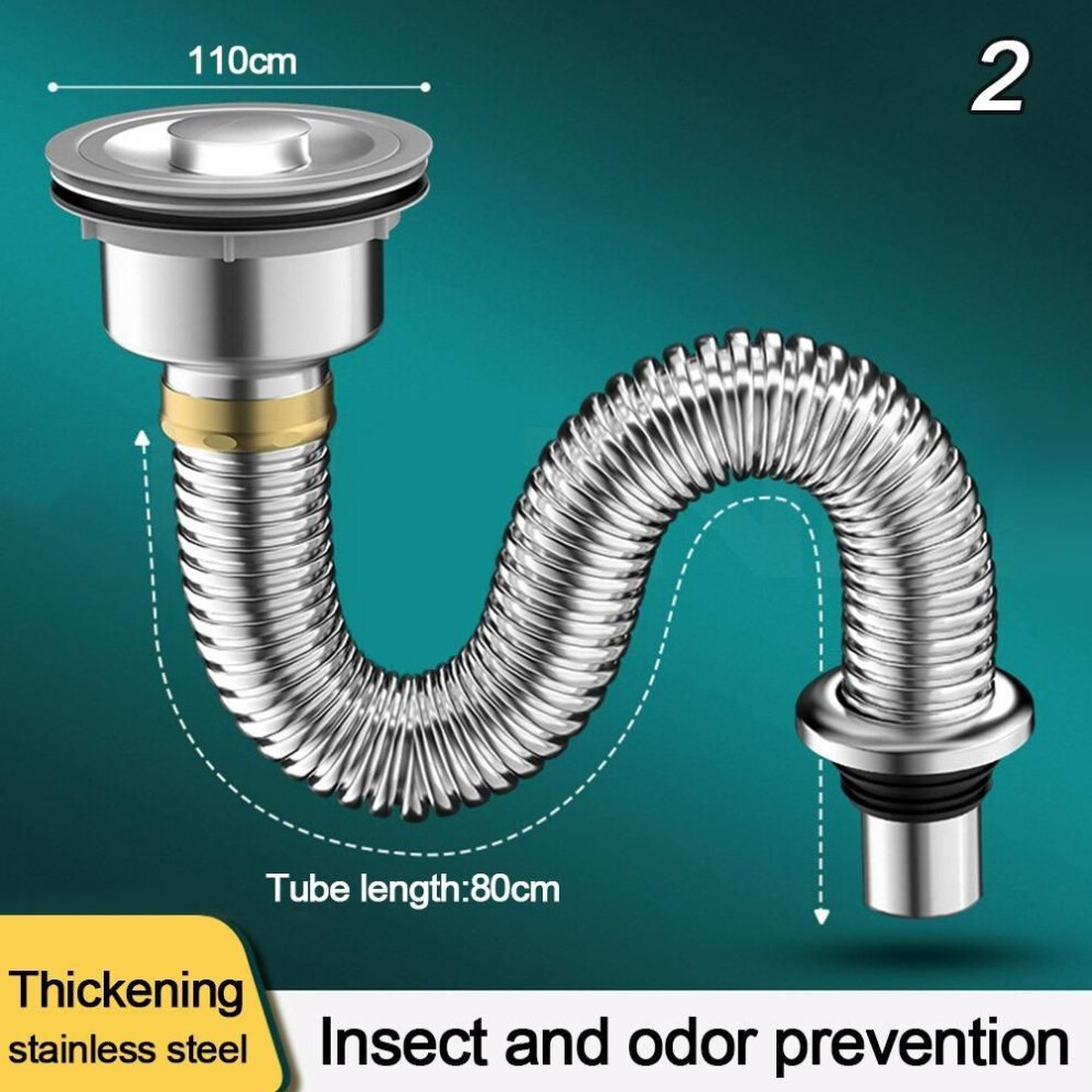 (2) Anti-odor Kitchen Sink Drain Pipe Stainless Steel Drain Tubing Pipe  Kitchen Accessories
