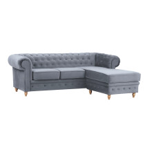 Windsor Chesterfield style Grey French Velvet fabric Right Corner Sofa