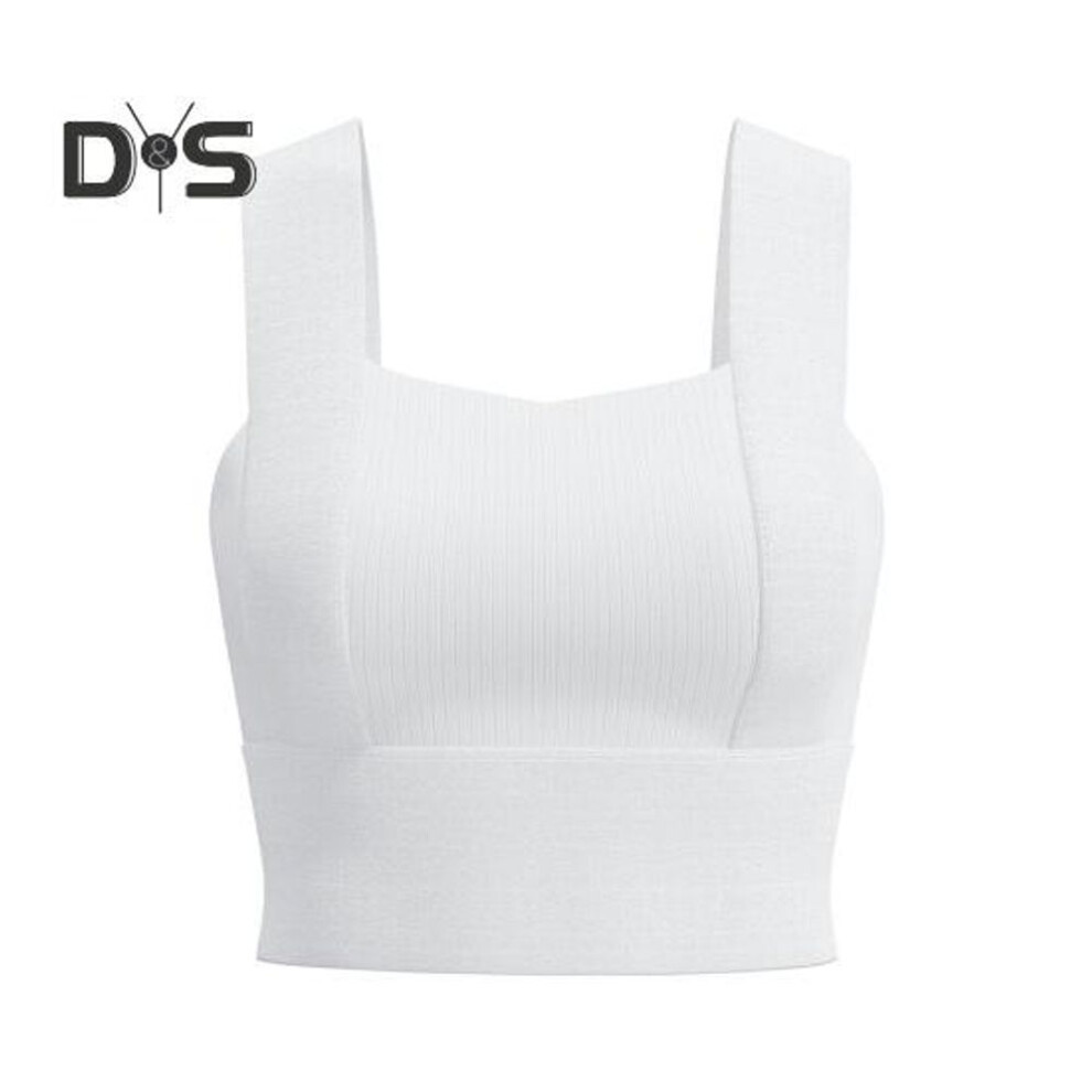 (white, M) Women's Square Neck Sports Bra Padded Workout Crop Tank Top With Built-in Bra For Yoga Gym Fitness Running