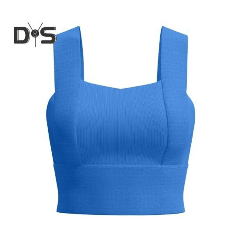 (blue, M) Women's Square Neck Sports Bra Padded Workout Crop Tank Top with Built-in Bra for Yoga Gym Fitness Running