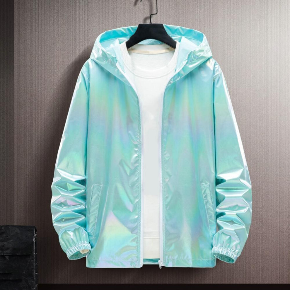 (blue, L) Black Sliver Shinny Jacket Men Bomber Jacket Korean Style Hip Hop Jacket Slim Men Jackets And Coats Streetwear Hooded Coat