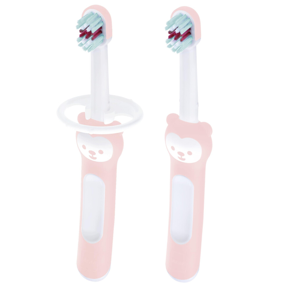 Mam Baby's Brush | 2 Pack | Toothbrush With Safety Shield | 6+ Months | For Teaching Dental Hygiene To Babies | Extra Soft Bristles | Ergonomic And