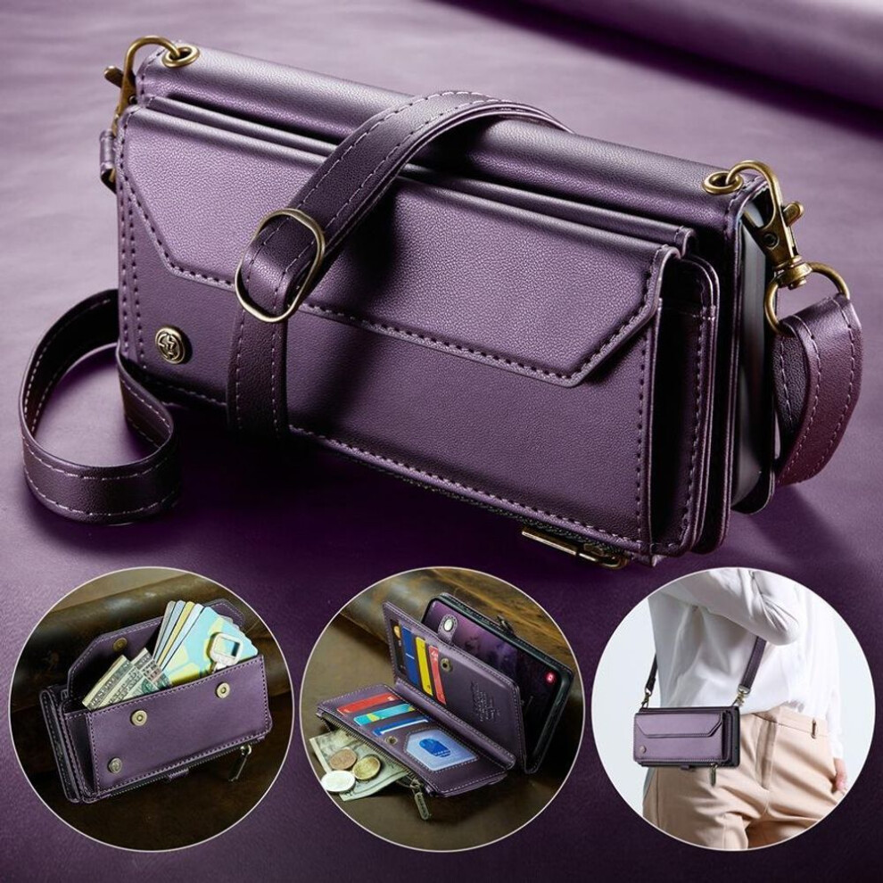(purple, iPhone 15 Pro) RFID Blocking Anti theft brush Multiple Card Slots Wallet Case for Samsung A56 A36 A55 A35 S25 S24 iPhone 16 15 Google Leather Flip Case with Straps