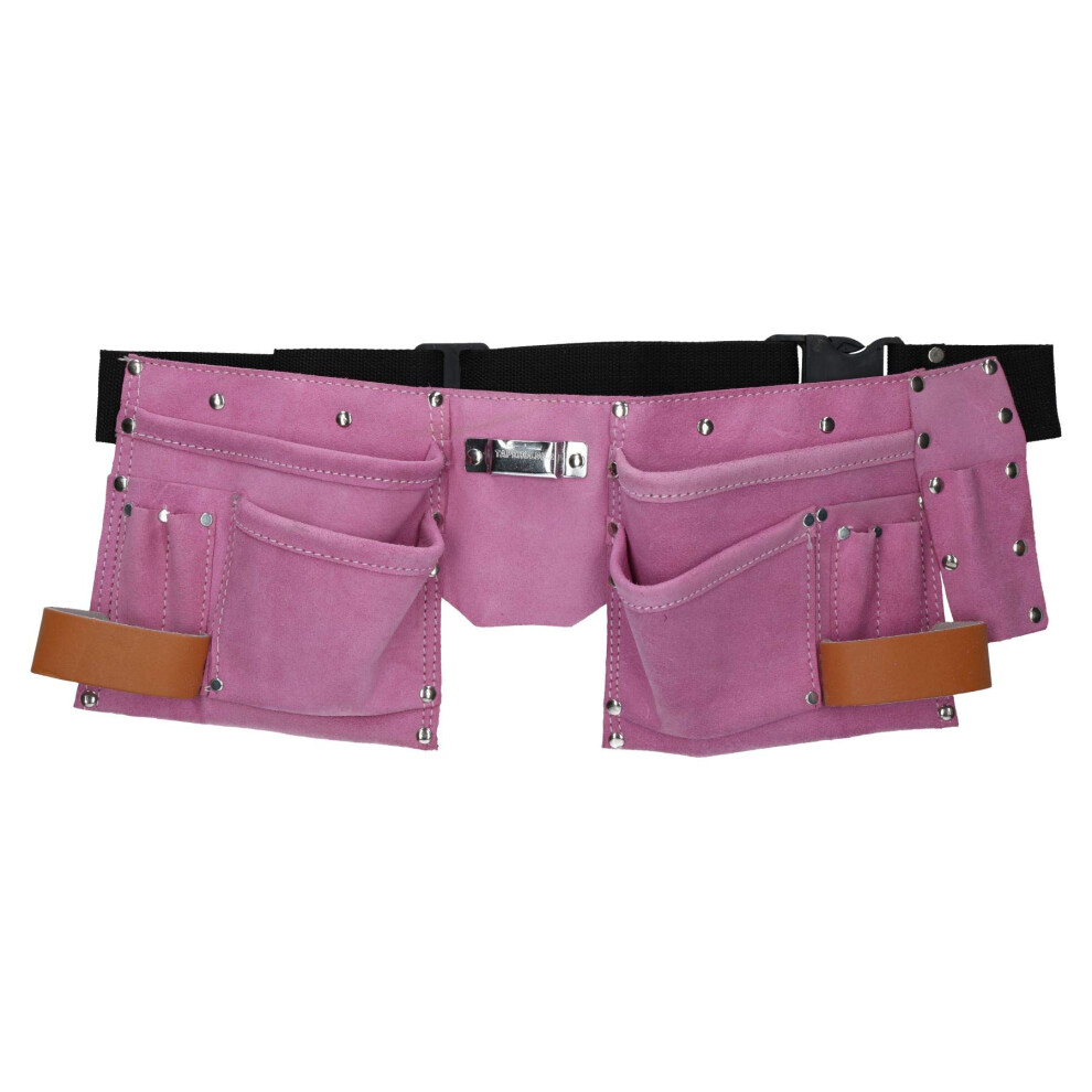 Pink Leather Tool Belt Builders Storage Pouch Tool Bag Holder 11 Pockets Loops 5056316301084