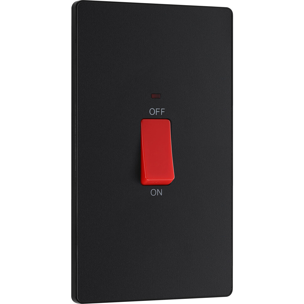 Bg Electrical Large Cooker Control Switch Unit With Led Power Indicator, Double Plate, Double Pole, Screwless Front Plate, Evolve, Matt Black, 45A, 5050765183697