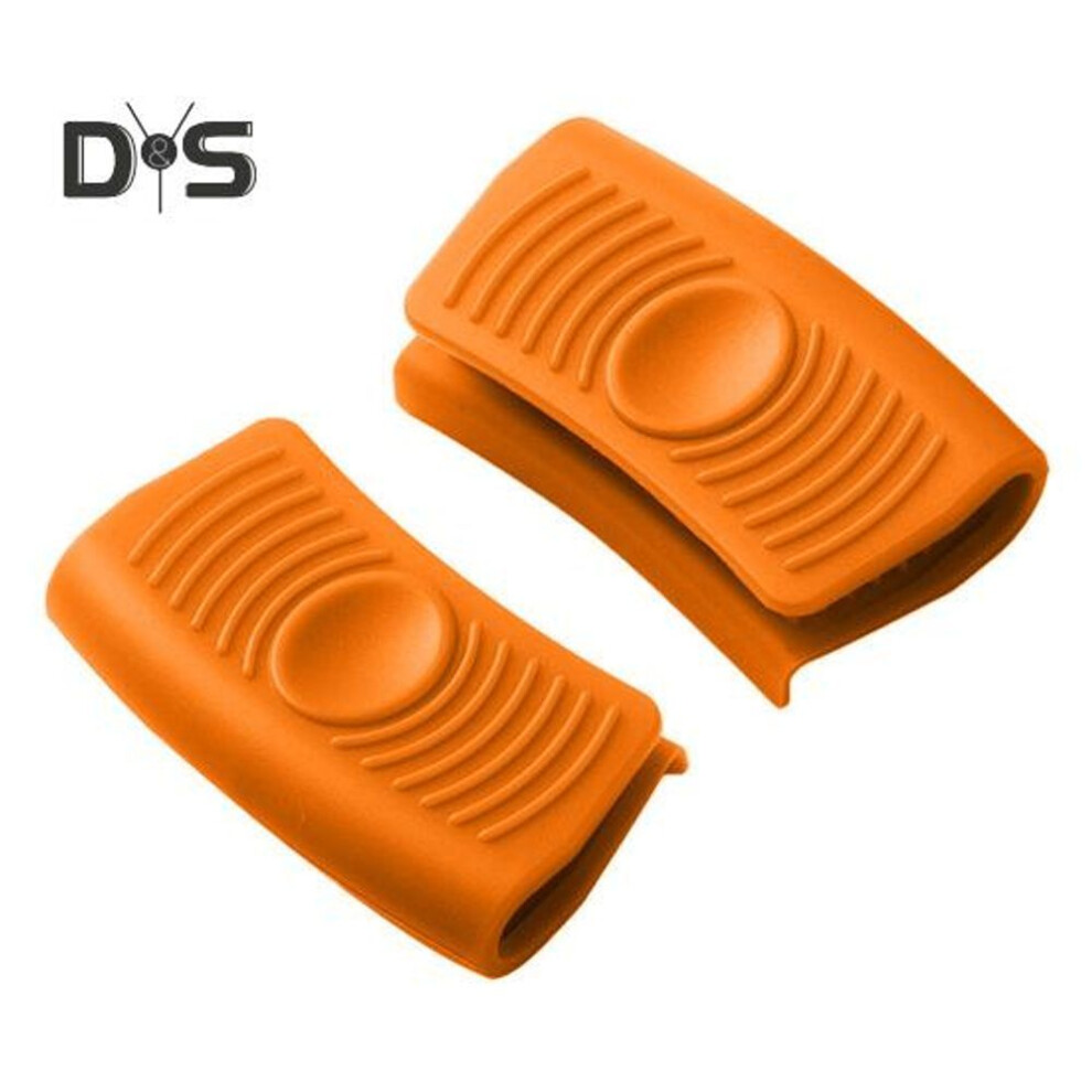 (orange, 2pcs) 2 Pairs Silicone Hot Handle Holder Heat Insulated Assist Grip Cover Sleeve for Cast Iron Woks Pans Griddles Skillets Anti-Scalding Clip